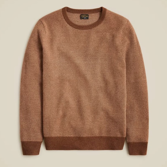 NWT J.Crew 100% Cashmere Sweater - Men's LARGE, Brown Bird's-Eye Knit - Picture 1 of 5